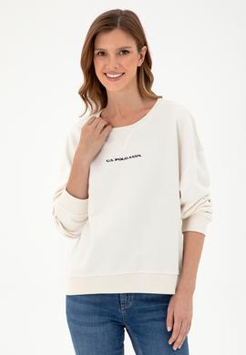Kadın Krem Bisiklet Yaka Sweatshirt - 50296945021