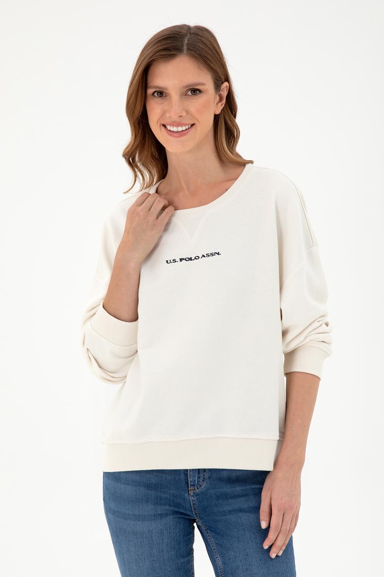 Kadın Krem Bisiklet Yaka Sweatshirt - 50296945021