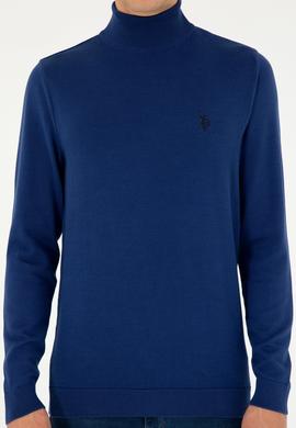 Erkek Slim Fit Yarım Boğazlı İndigo Basic Kazak - 50293499082