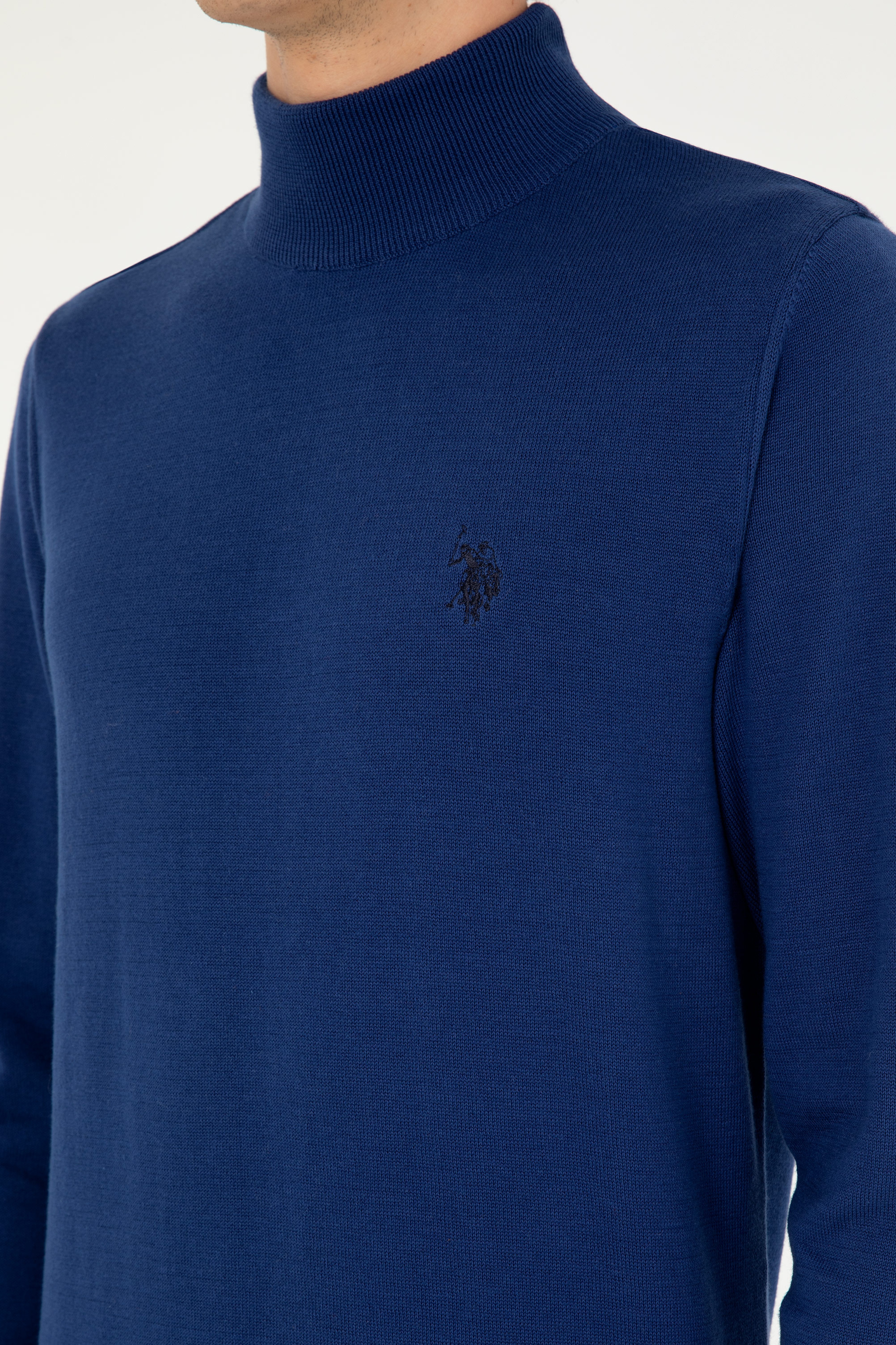 Erkek Slim Fit Yarım Boğazlı İndigo Basic Kazak - Image 7