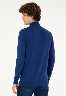 Erkek Slim Fit Yarım Boğazlı İndigo Basic Kazak - 50293499082