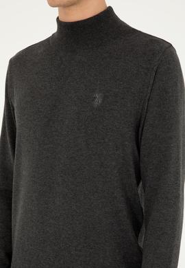 Erkek Slim Fit Yarım Boğazlı Antrasit Melanj Basic Kazak - 50293499073