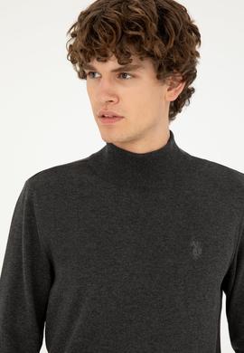 Erkek Slim Fit Yarım Boğazlı Antrasit Melanj Basic Kazak - 50293499073