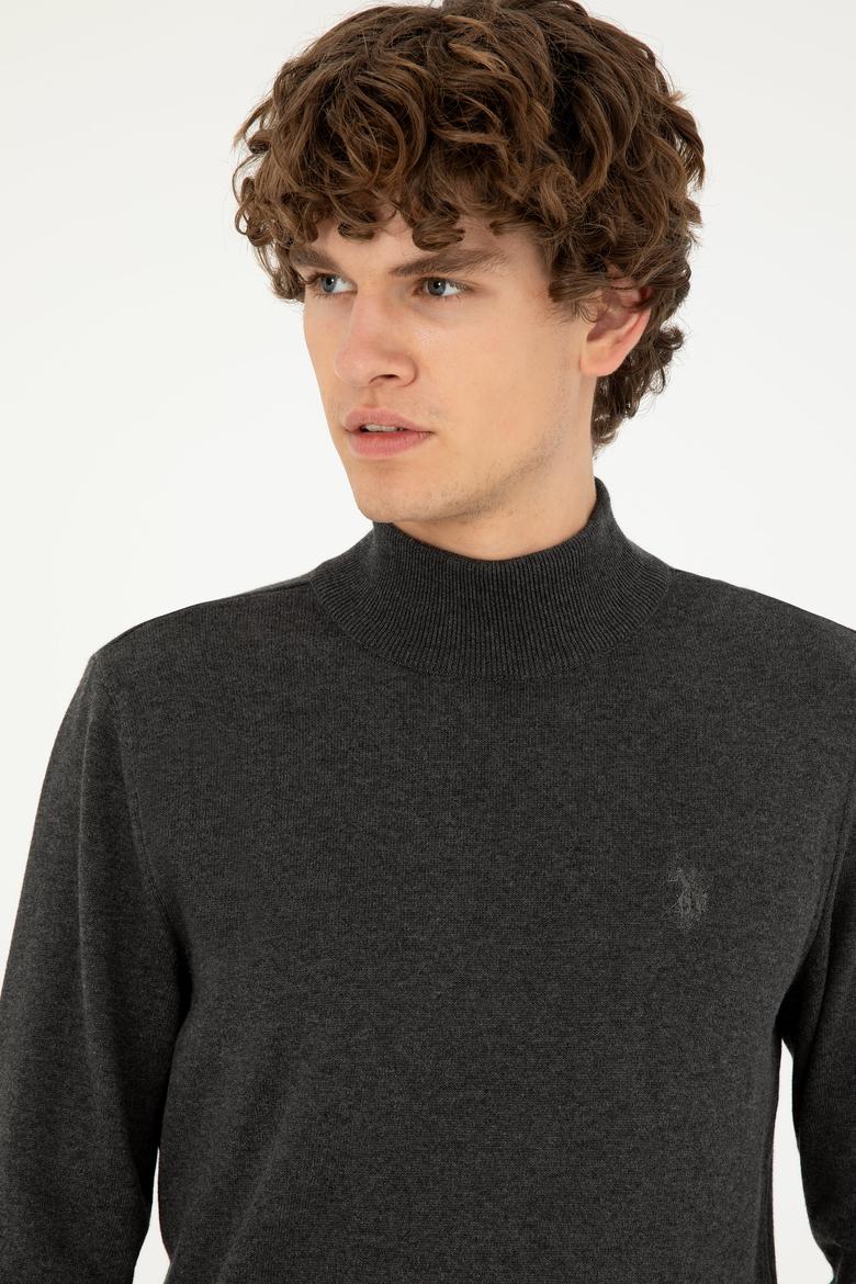 Erkek Slim Fit Yarım Boğazlı Antrasit Melanj Basic Kazak - 50293499073