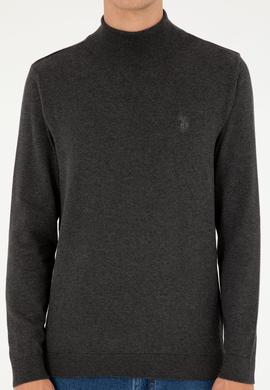 Erkek Slim Fit Yarım Boğazlı Antrasit Melanj Basic Kazak - 50293499073