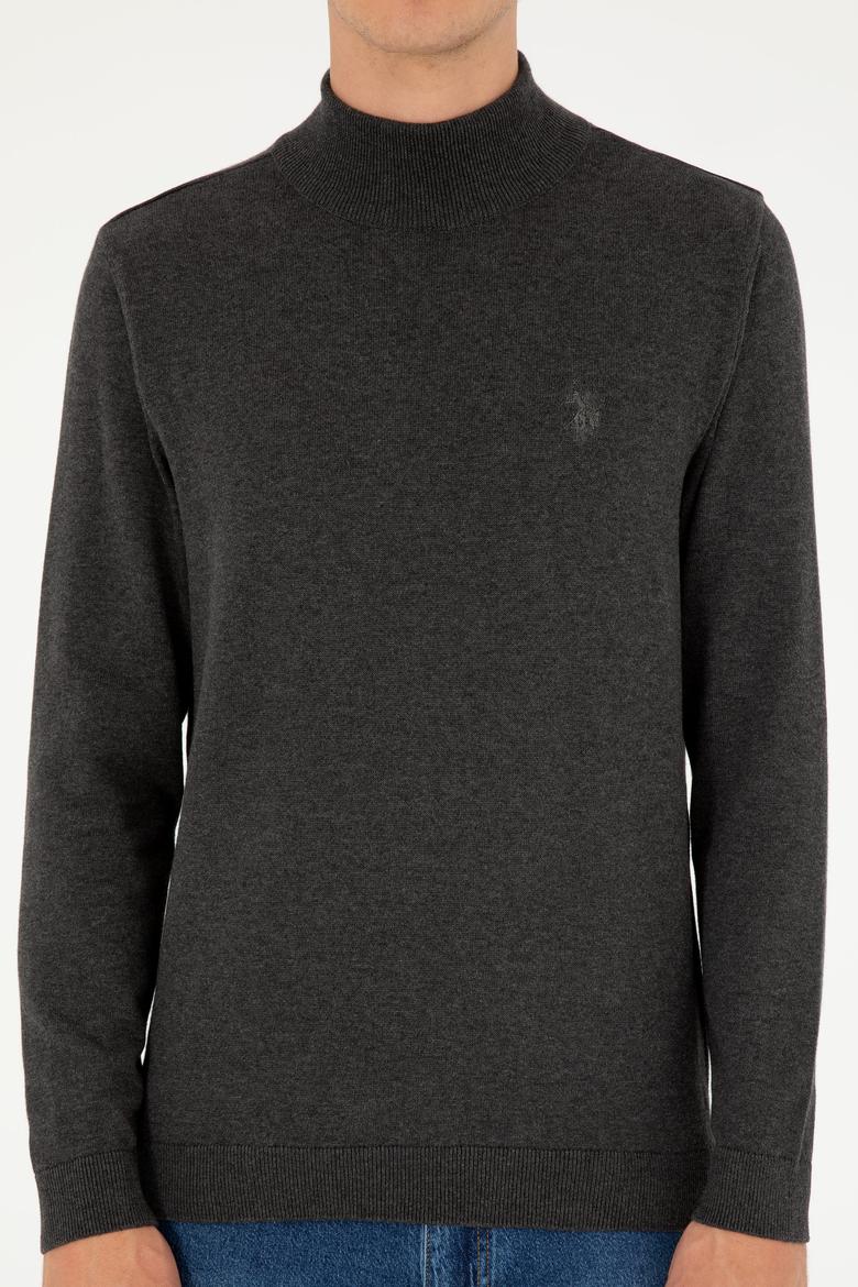 Erkek Slim Fit Yarım Boğazlı Antrasit Melanj Basic Kazak - 50293499073