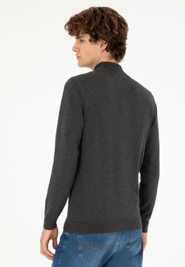 Erkek Slim Fit Yarım Boğazlı Antrasit Melanj Basic Kazak - 50293499073