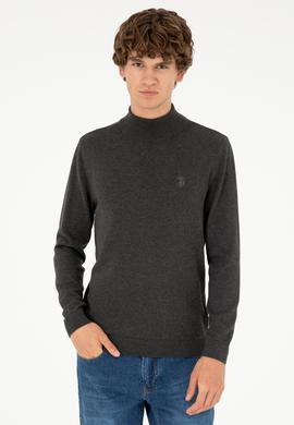 Erkek Slim Fit Yarım Boğazlı Antrasit Melanj Basic Kazak - 50293499073