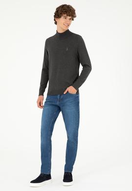 Erkek Slim Fit Yarım Boğazlı Antrasit Melanj Basic Kazak - 50293499073