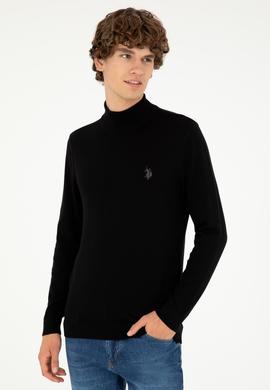 Erkek Slim Fit Yarım Boğazlı Siyah Basic Kazak - 50293499062