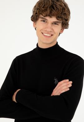 Erkek Slim Fit Yarım Boğazlı Siyah Basic Kazak - 50293499062