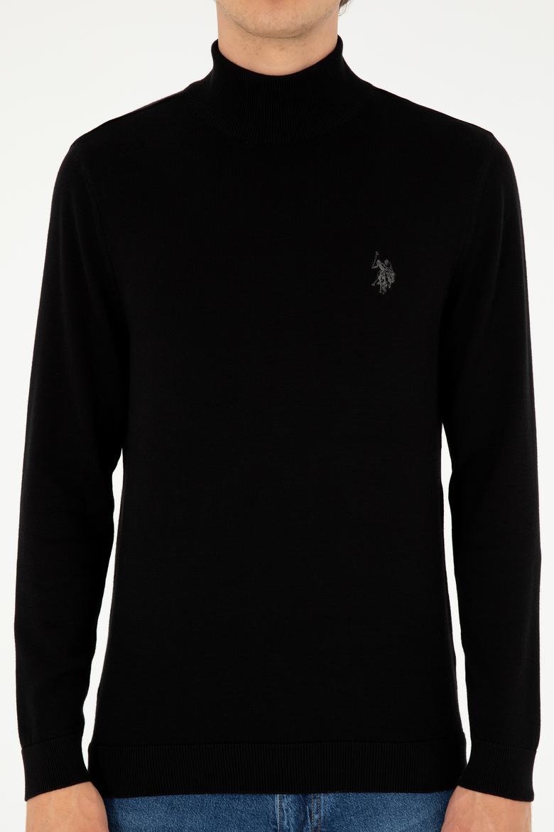 Erkek Slim Fit Yarım Boğazlı Siyah Basic Kazak - 50293499062