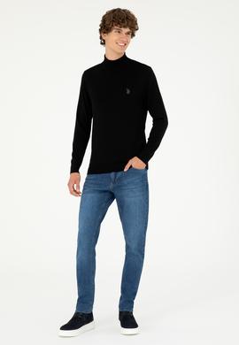 Erkek Slim Fit Yarım Boğazlı Siyah Basic Kazak - 50293499062