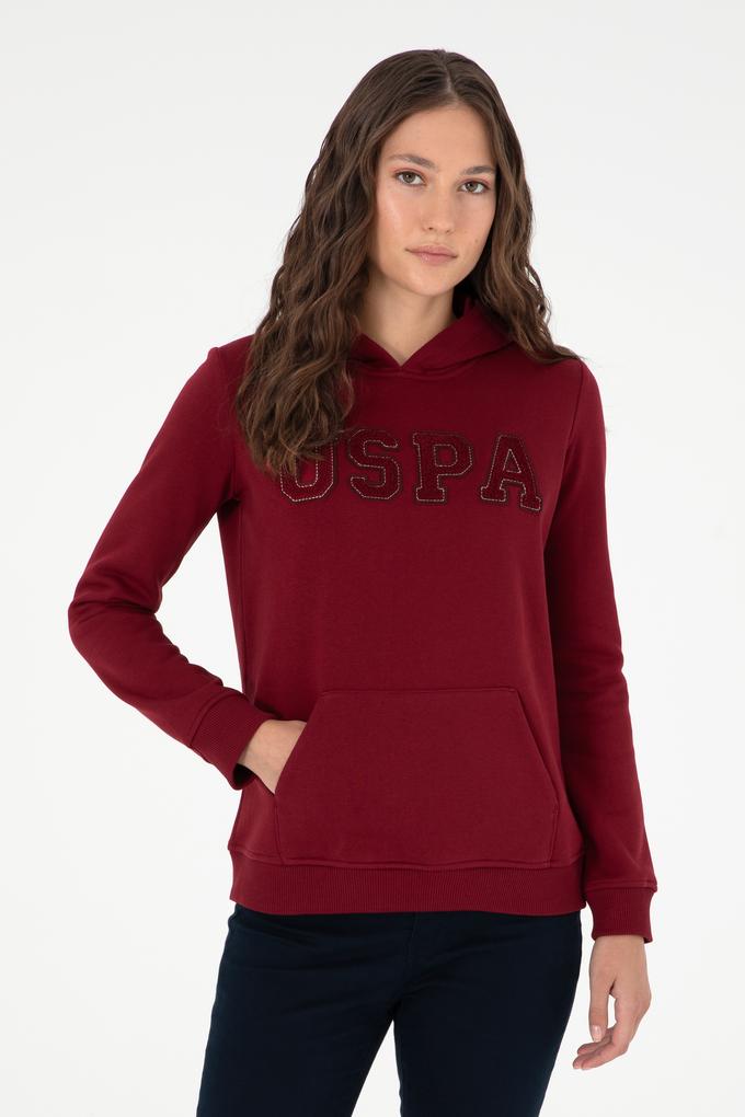 Kadın Bordo Basic Kapüşonlu Sweatshirt