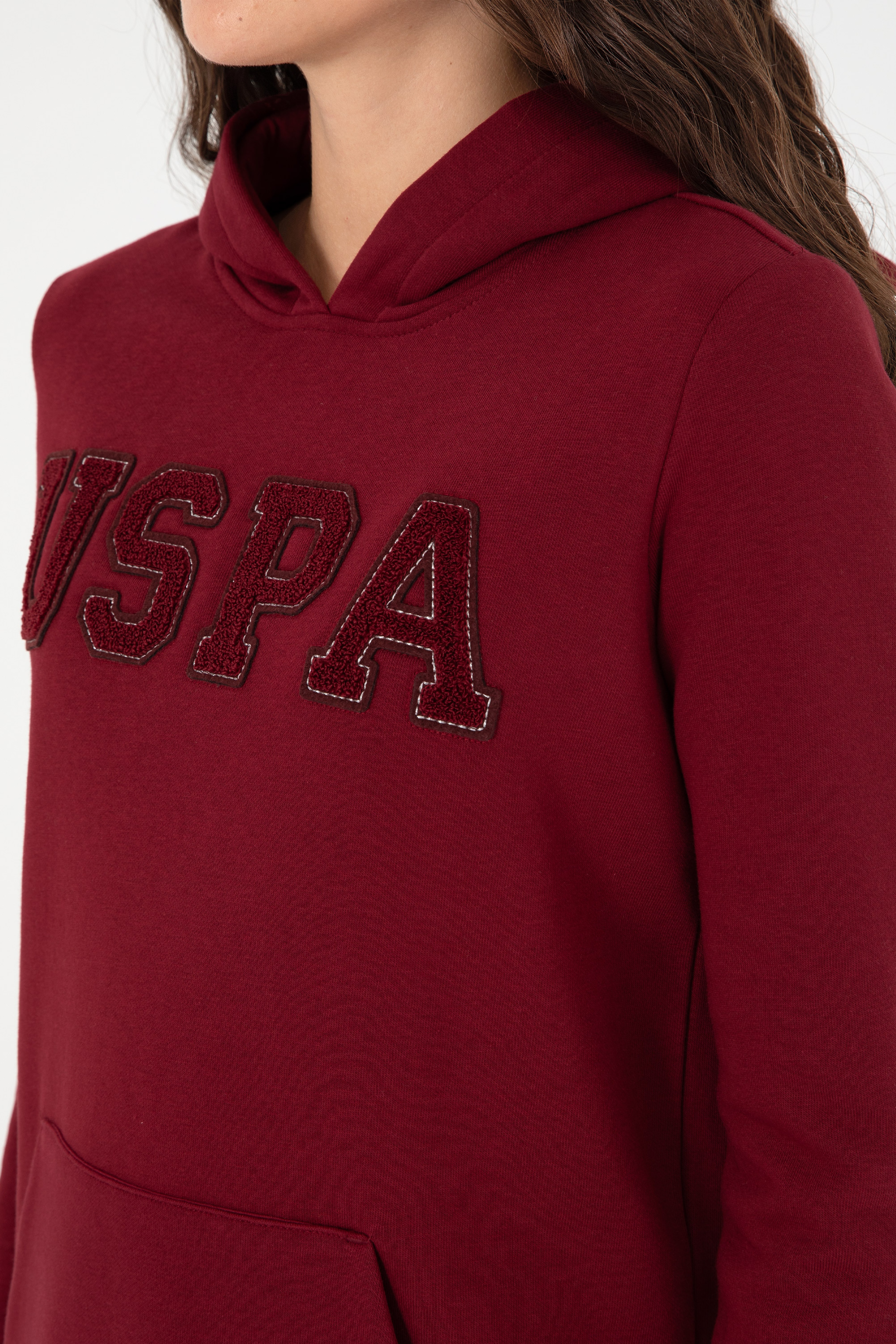 Kadın Bordo Basic Kapüşonlu Sweatshirt - Image 7