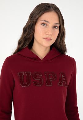 Kadın Bordo Basic Kapüşonlu Sweatshirt - 50296931013