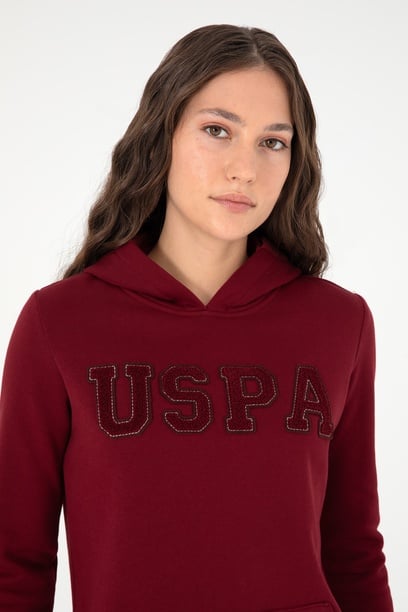 Kadın Bordo Basic Kapüşonlu Sweatshirt