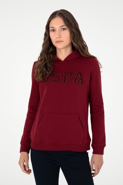 Kadın Bordo Basic Kapüşonlu Sweatshirt