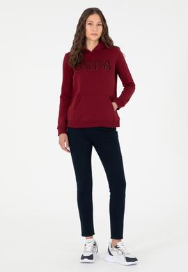 Kadın Bordo Basic Kapüşonlu Sweatshirt - 50296931013