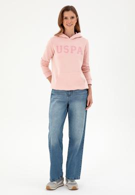 Kadın Toz Pembe Basic Kapüşonlu Sweatshirt - 50296931140