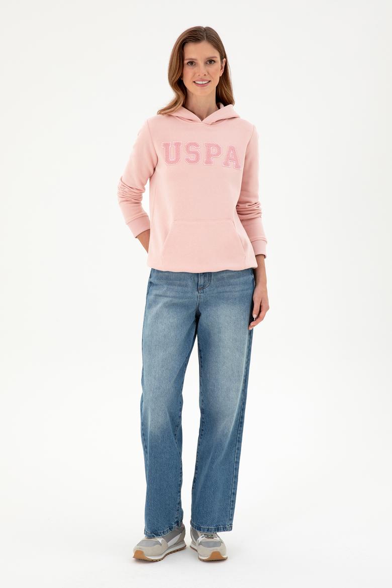 Kadın Toz Pembe Basic Kapüşonlu Sweatshirt - 50296931140