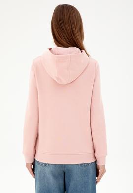 Kadın Toz Pembe Basic Kapüşonlu Sweatshirt - 50296931140