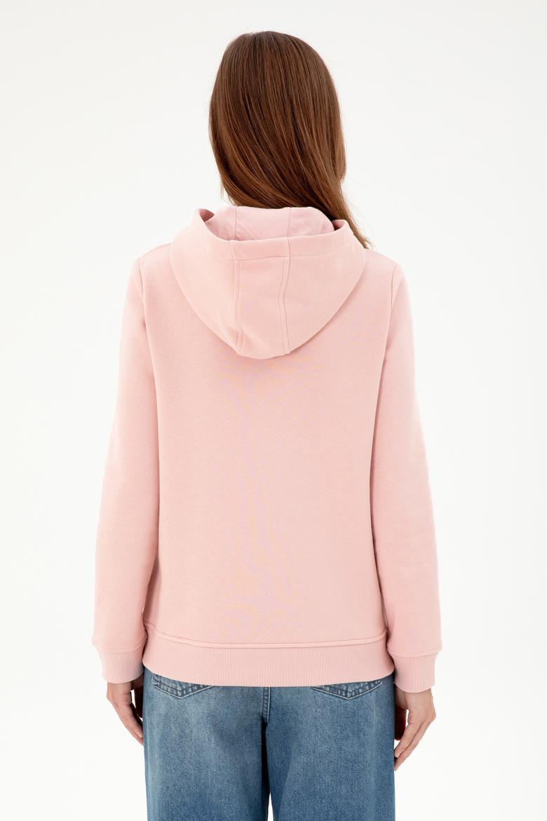 Kadın Toz Pembe Basic Kapüşonlu Sweatshirt - 50296931140