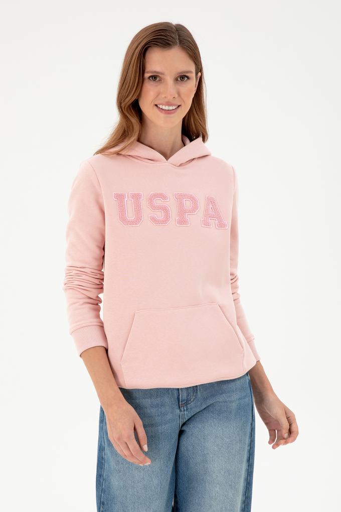 Kadın Toz Pembe Basic Kapüşonlu Sweatshirt
