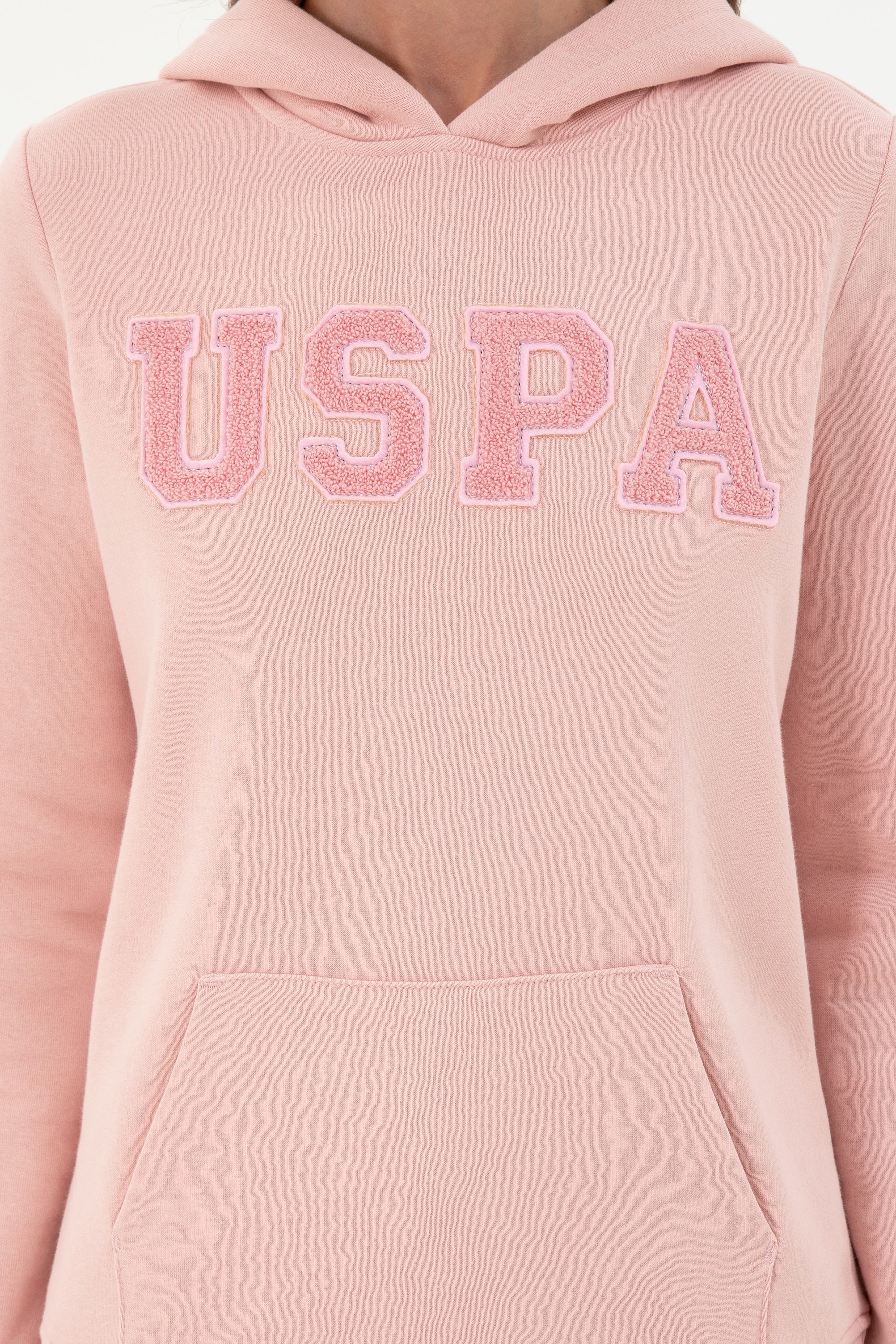 Kadın Toz Pembe Basic Kapüşonlu Sweatshirt