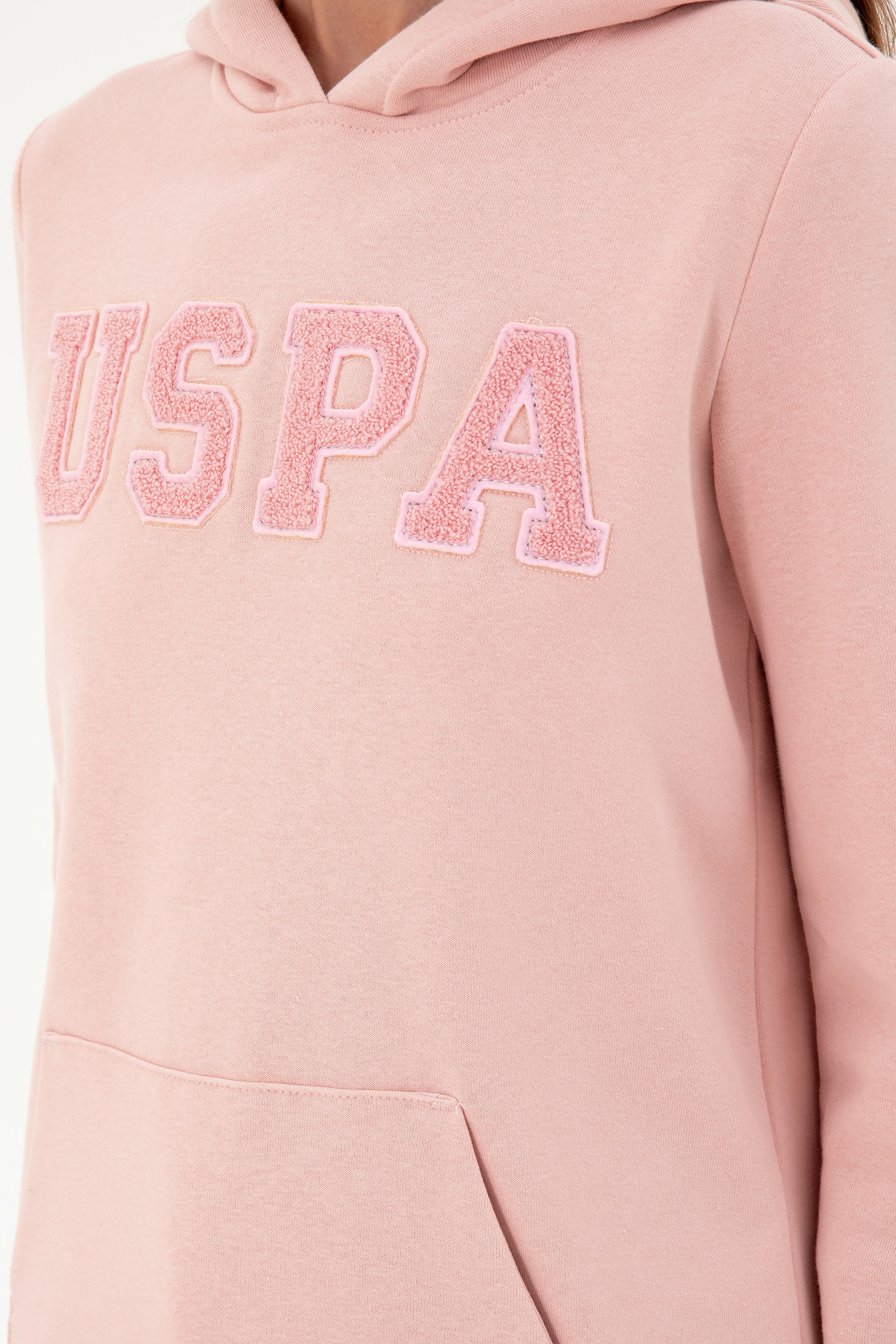 Kadın Toz Pembe Basic Kapüşonlu Sweatshirt - Image 7