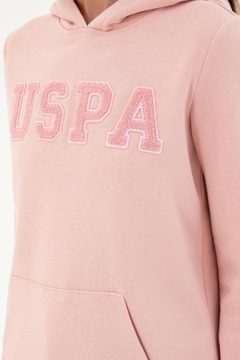 Kadın Toz Pembe Basic Kapüşonlu Sweatshirt - 50296931140