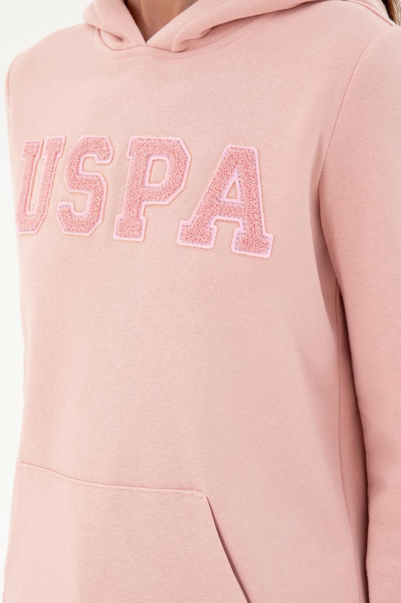 Kadın Toz Pembe Basic Kapüşonlu Sweatshirt
