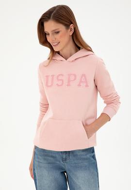 Kadın Toz Pembe Basic Kapüşonlu Sweatshirt - 50296931140