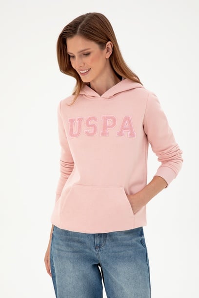 Kadın Toz Pembe Basic Kapüşonlu Sweatshirt
