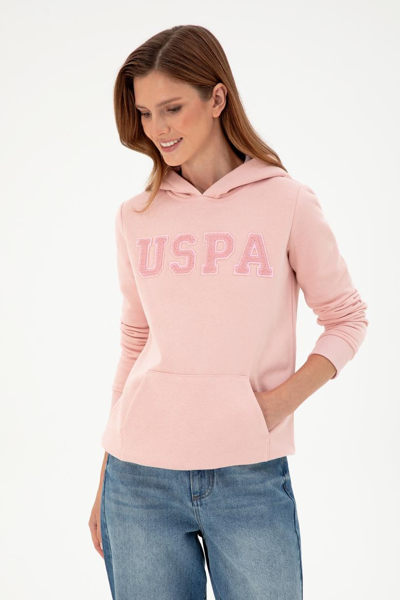 Kadın Toz Pembe Basic Kapüşonlu Sweatshirt - 50296931140