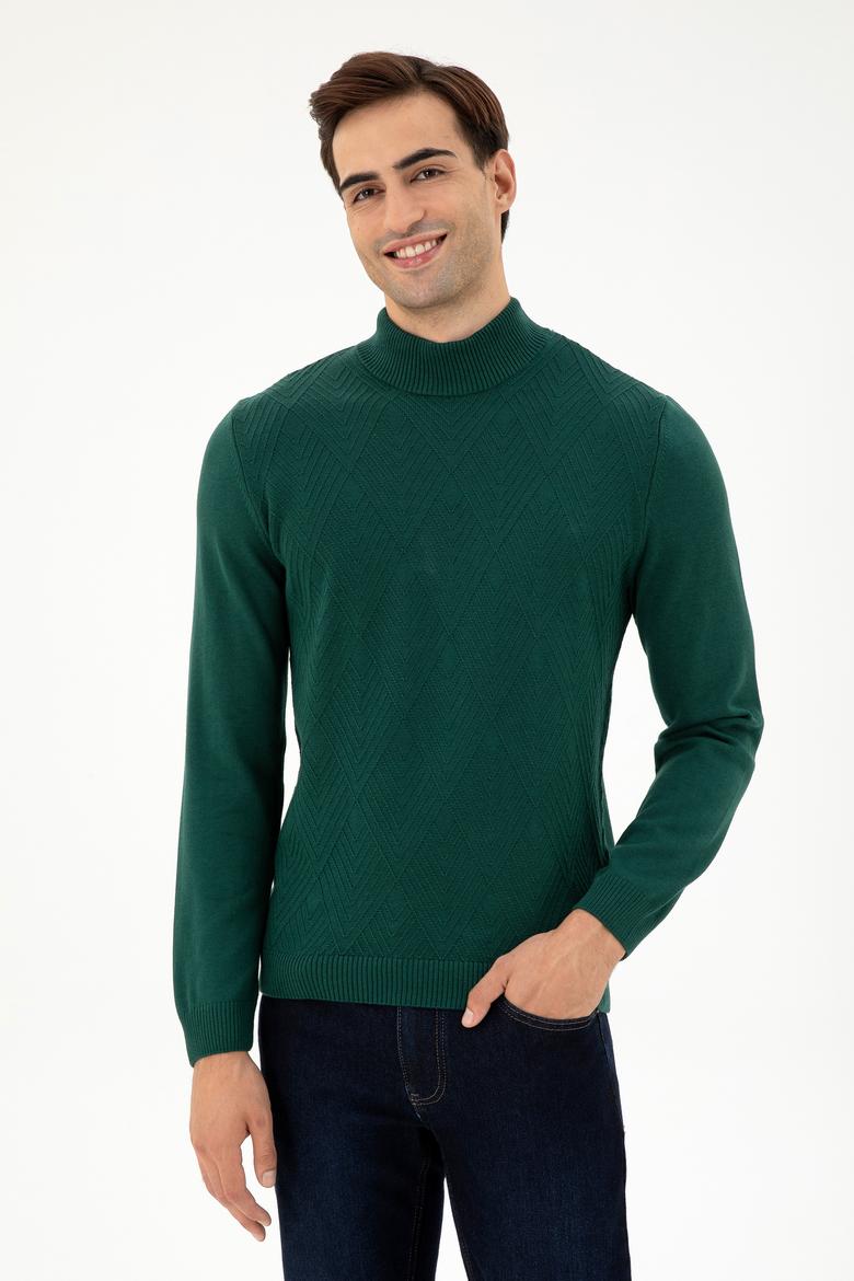 Erkek Slim Fit Balıkçı Yaka Taş Kazak