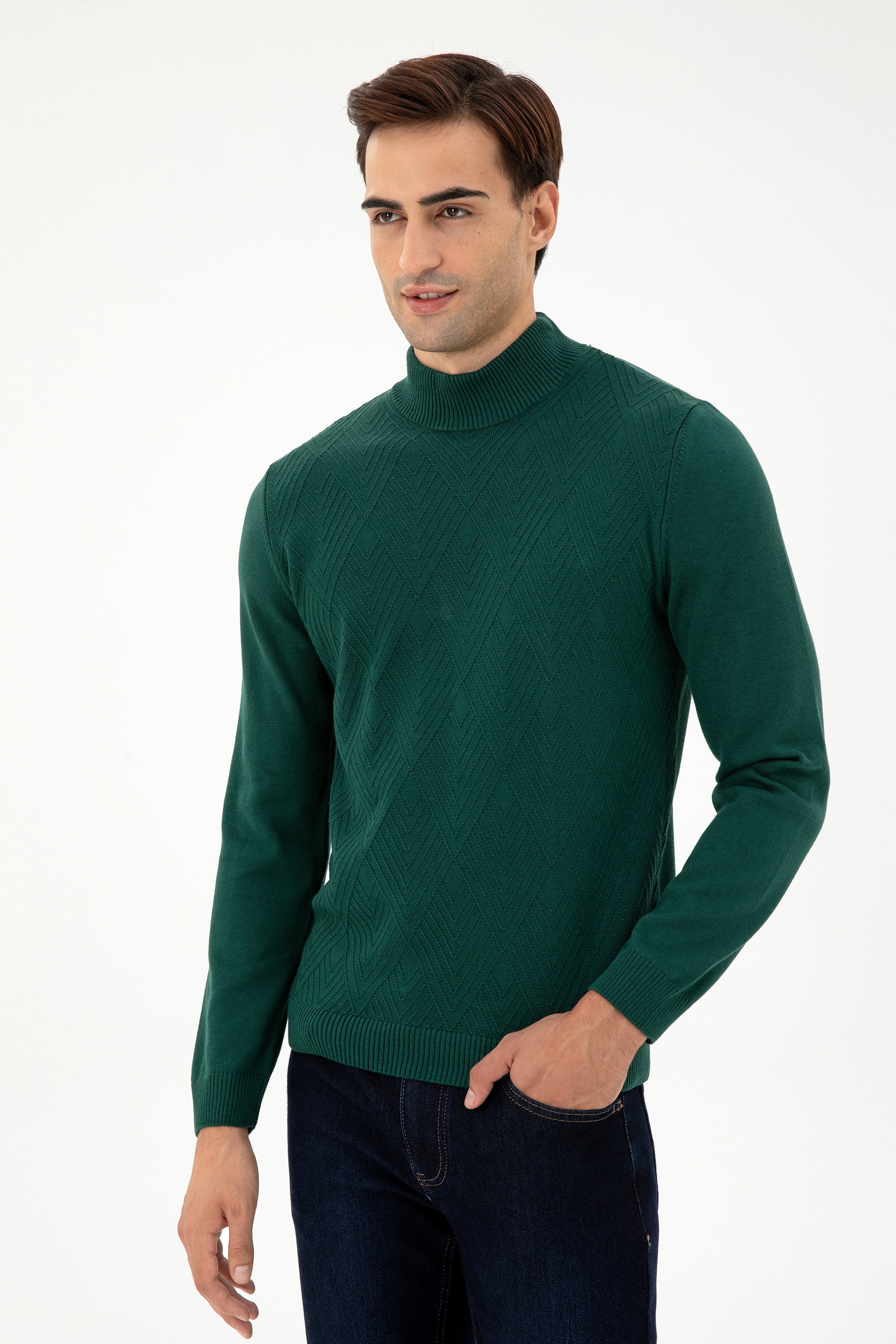Erkek Slim Fit Balıkçı Yaka Taş Kazak - Image 3