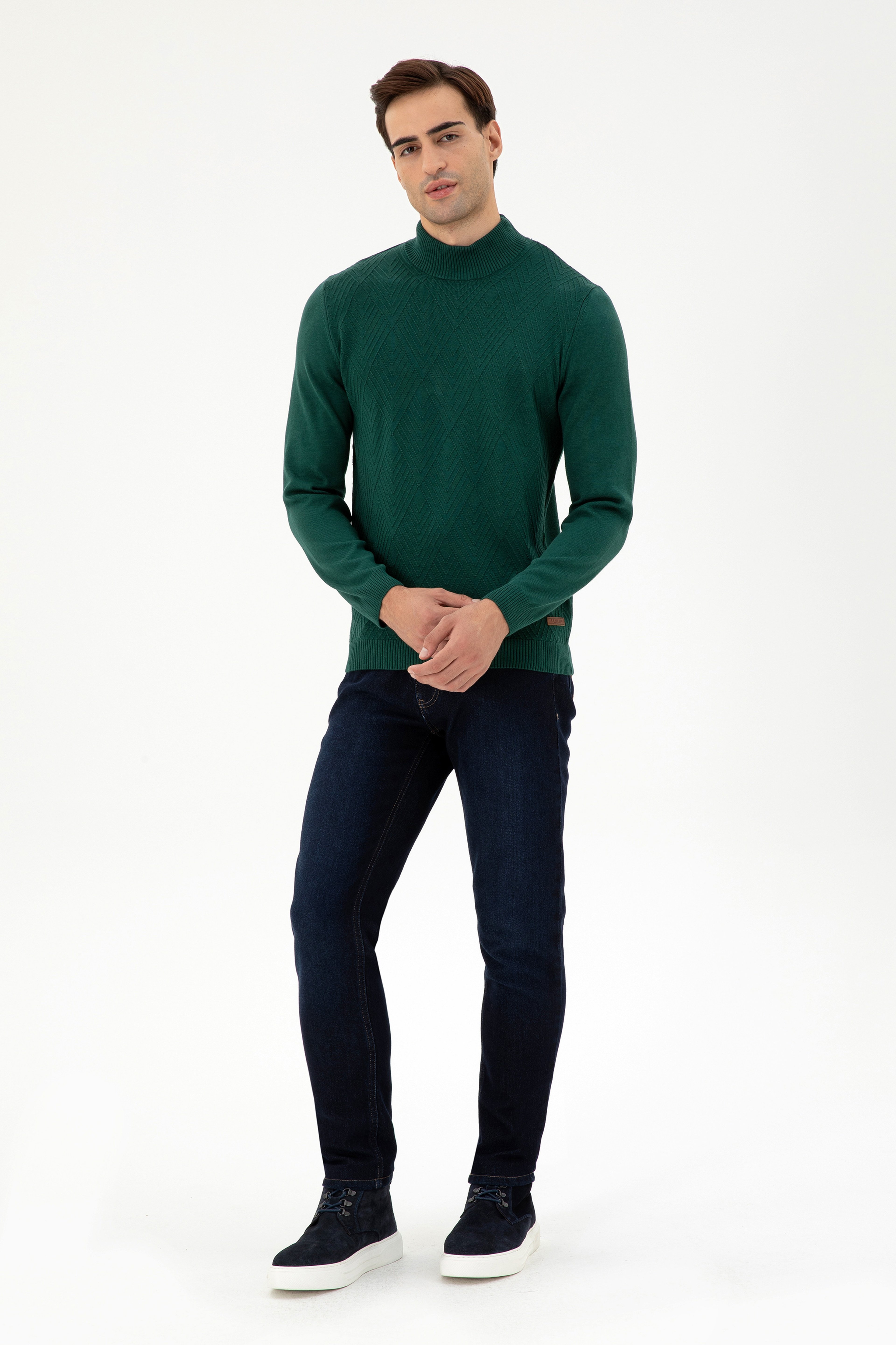 Erkek Slim Fit Balıkçı Yaka Taş Kazak - Image 4