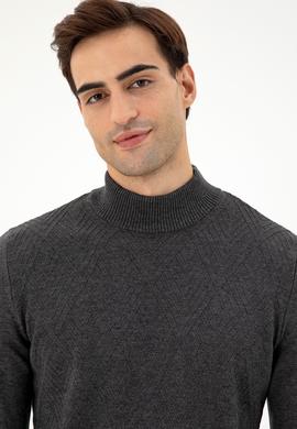 Erkek Slim Fit Yarım Balıkçı Yaka Antrasit Melanj Kazak - 50297038001