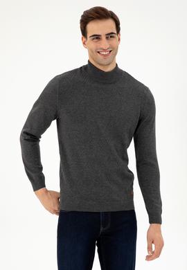 Erkek Slim Fit Yarım Balıkçı Yaka Antrasit Melanj Kazak - 50297038001