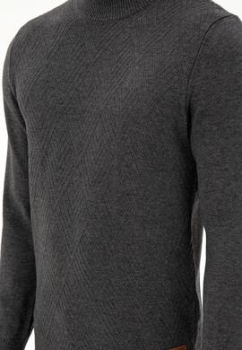 Erkek Slim Fit Yarım Balıkçı Yaka Antrasit Melanj Kazak - 50297038001