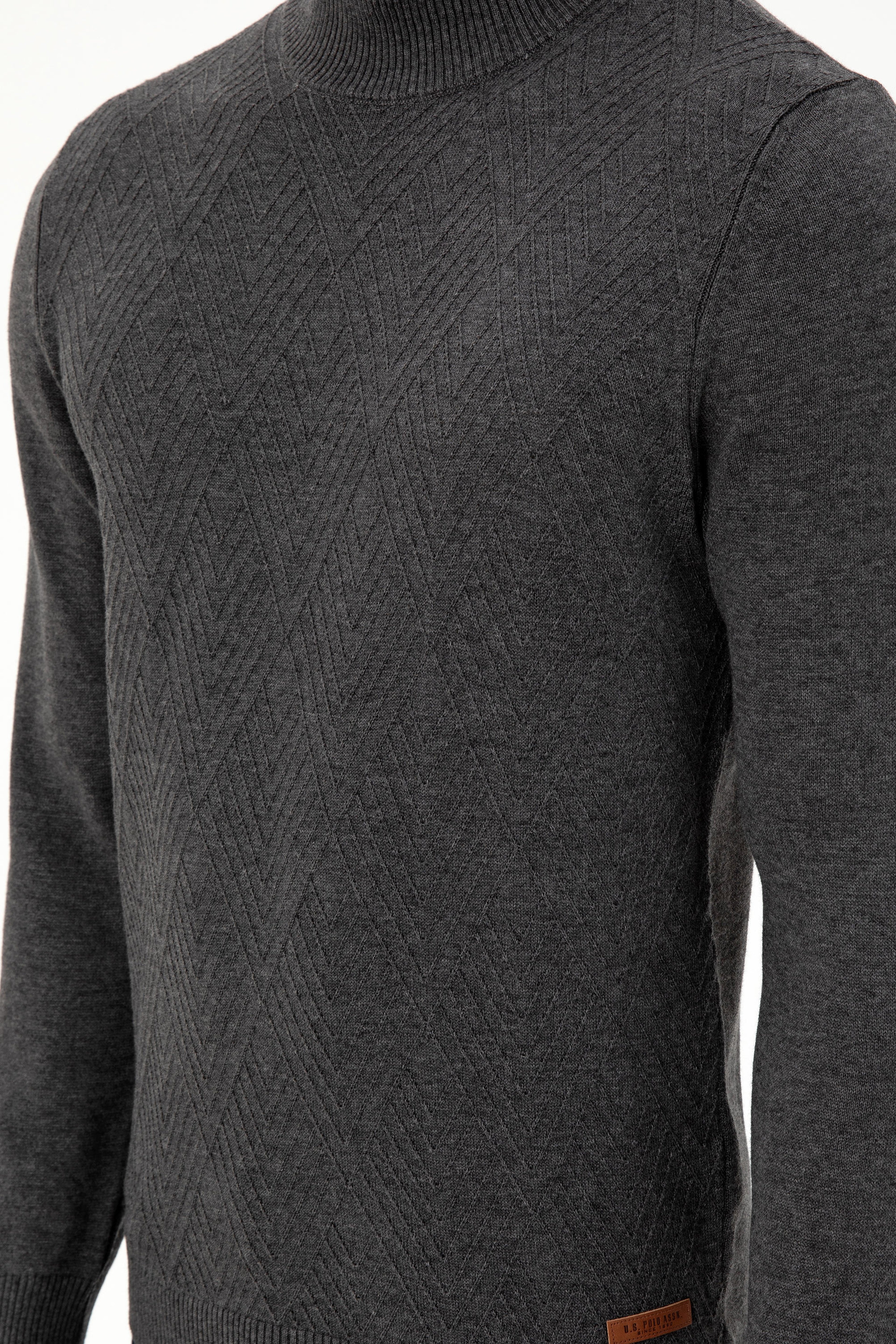 Erkek Slim Fit Yarım Balıkçı Yaka Antrasit Melanj Kazak - Image 7