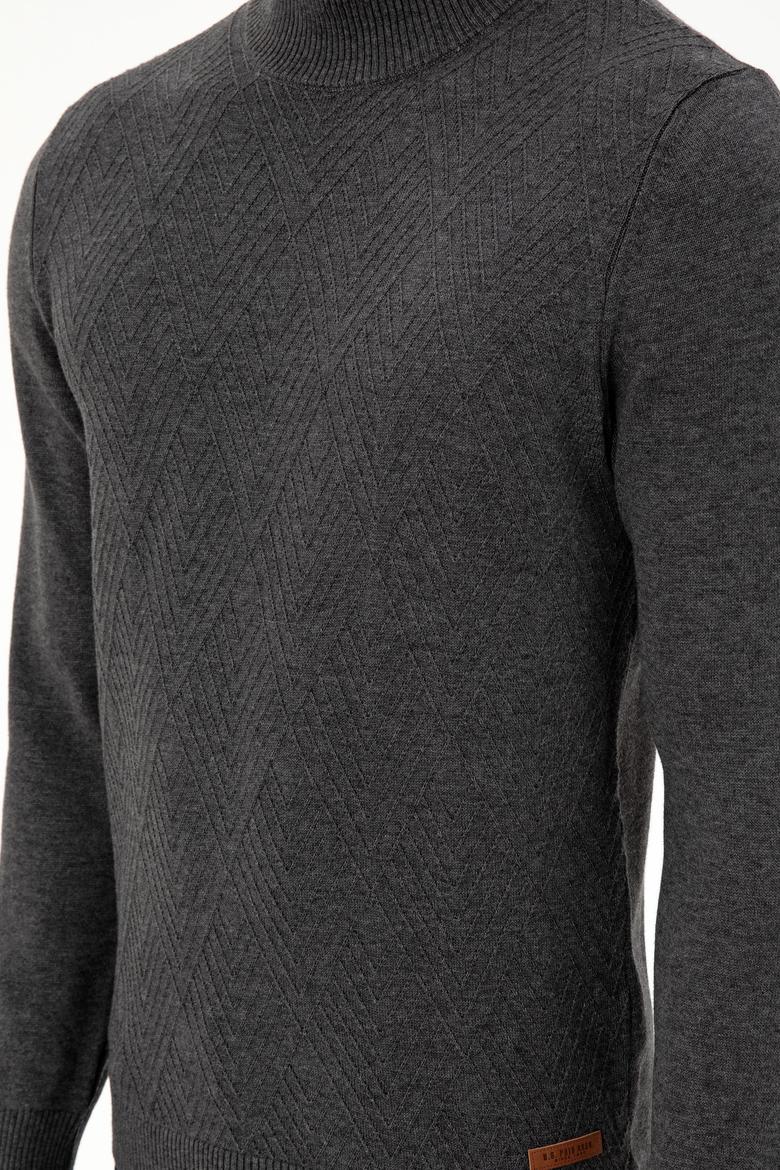 Erkek Slim Fit Yarım Balıkçı Yaka Antrasit Melanj Kazak - 50297038001