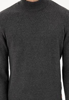 Erkek Slim Fit Yarım Balıkçı Yaka Antrasit Melanj Kazak - 50297038001