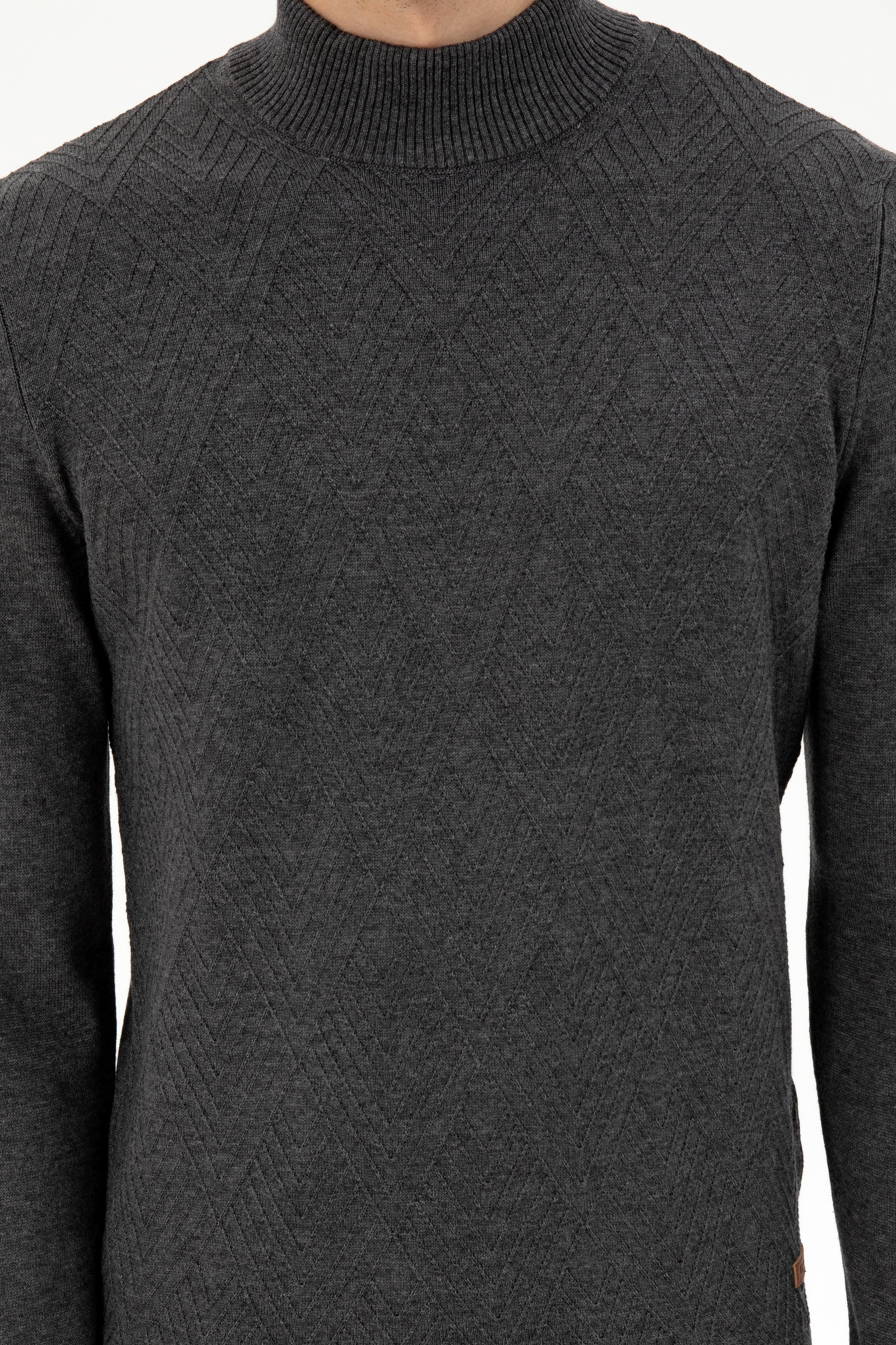 Erkek Slim Fit Yarım Balıkçı Yaka Antrasit Melanj Kazak - Image 6