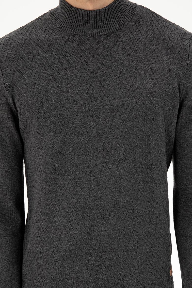 Erkek Slim Fit Yarım Balıkçı Yaka Antrasit Melanj Kazak - 50297038001