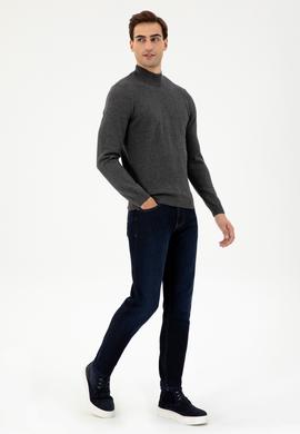 Erkek Slim Fit Yarım Balıkçı Yaka Antrasit Melanj Kazak - 50297038001