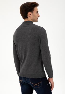 Erkek Slim Fit Yarım Balıkçı Yaka Antrasit Melanj Kazak - 50297038001