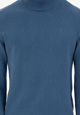 Erkek Slim Fit Yarım Balıkçı Yaka Saks Kazak - 50297038047