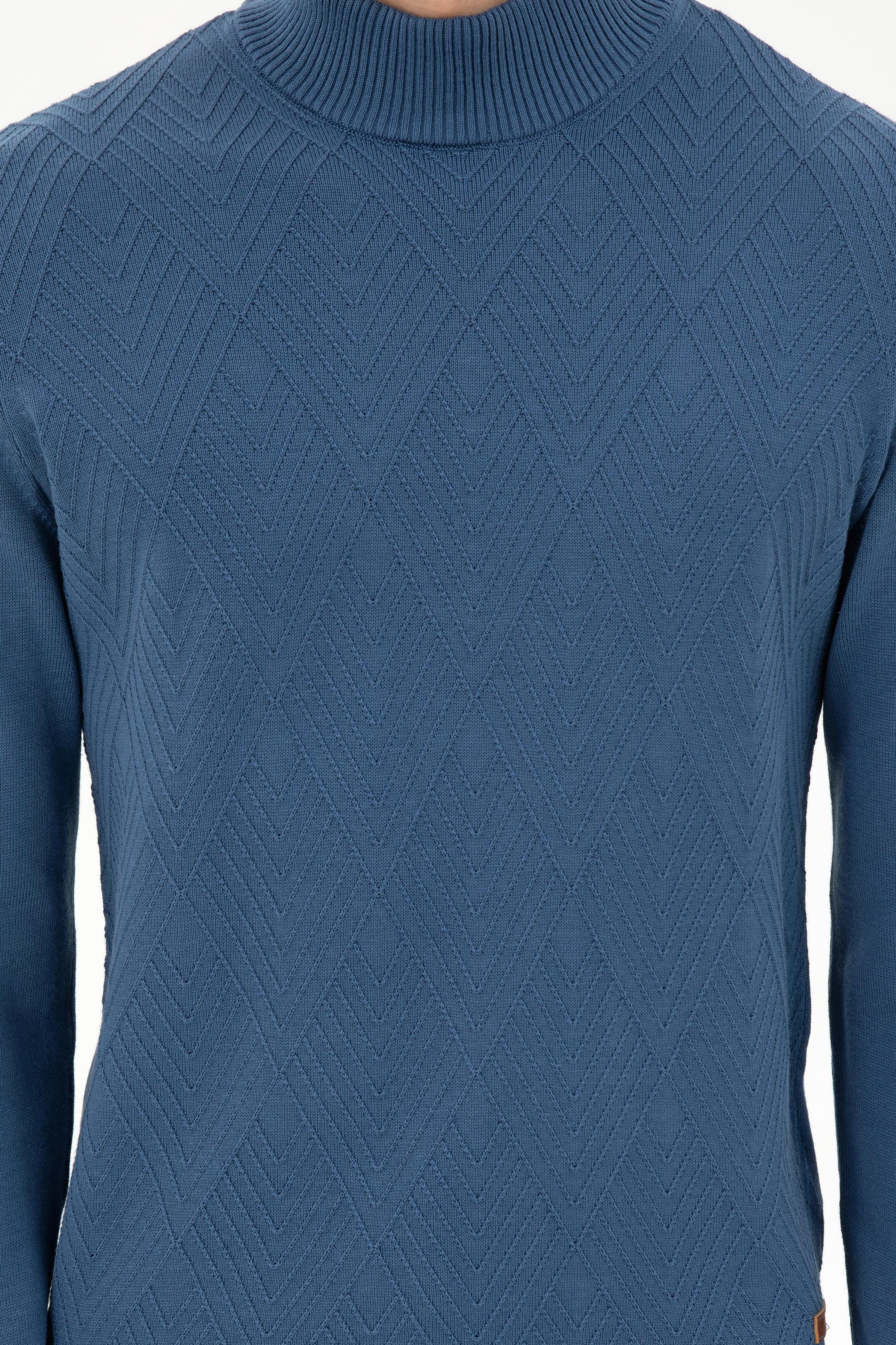 Erkek Slim Fit Yarım Balıkçı Yaka Saks Kazak - Image 6